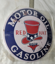VINTAGE RED HAT COMPANY SIGN PUMP PLATE GAS STATION OIL Apart14 - £19.71 GBP