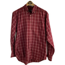 Mens M Puritan Wrinkle Resistant Red White Button Down Shirt Plaid Long Sleeves - £10.94 GBP