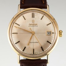 OMEGA 14k Oro Giallo Seamaster Orologio Automatico da Uomo W / Data Pell... - £2,053.22 GBP