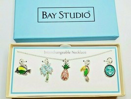 Bay Studio Interchangeable Necklace W 5 Pendants Fish Bird Palm Tree Pineapple - £15.71 GBP