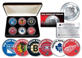 NHL ORIGINAL SIX TEAMS Royal Canadian Mint Medallions 6-Coin Set w/Displ... - $37.36