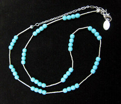 TURQUOISE- BLUE Glass Beads Necklace Vintage Silvertone Tubular Liz Claiborne  - £13.44 GBP