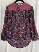 CATO Size Medium Women&#39;s Multicolor Floral Mock Neck Tie Top Long Sleeve Blouse - £8.19 GBP