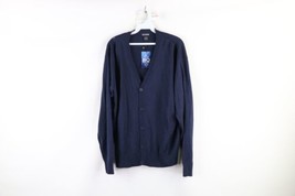 NOS Vintage Streetwear Mens Large Blank Knit Button Cardigan Sweater Navy Blue - £47.44 GBP