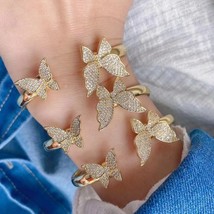 3Pcs Romantic brass gold plated micro zircon pave butterfly open adjustable hand - £41.32 GBP