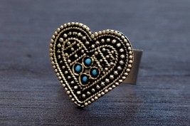 Tribal Heart Ring, Ethnic Gypsy Ring for Boho Women, Aged Patina - £9.55 GBP