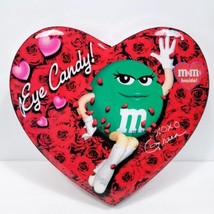 M&amp;M&#39;s Eye Candy XOXO Green Red Heart Valentines Padded Candy Box Dish 10&quot;  - £19.82 GBP