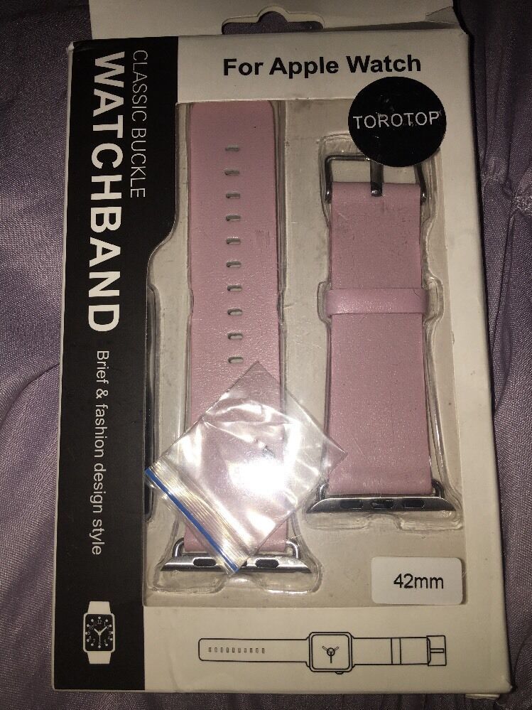 Apple Watch Band Genuine Leather iWatch Strap Metal Clasp Classic Buckle Pink - $18.69