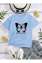 Crew Neck New Butterfly Printed Girl&#39;s T-Shirt - $9.00+