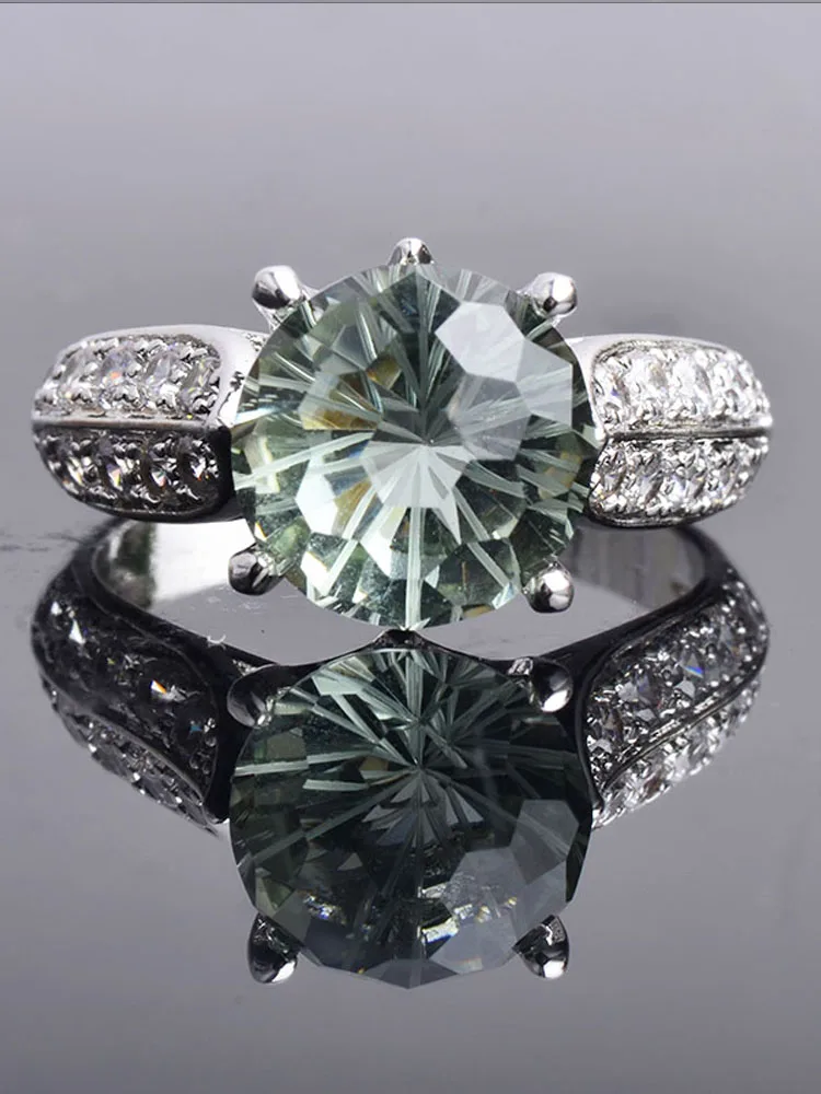 Green amethyst quartz gemstone classics Ring Sterling 925 Silver Round8.0 4Ct fo - £44.24 GBP