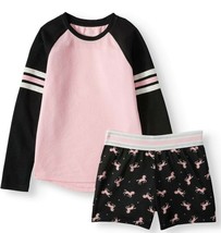 Wonder Nation Girls 2 PC Sleep Set Long Sleeve Shirt &amp; Shorts Large (10-... - £11.05 GBP