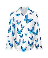 Mondxflaur Blue Butterfly Women Long Sleeve Shirt Summer Elegant Fashion... - $32.91 CAD