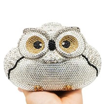Boutique De FGG Dazzling Silver Owl Clutch Women Crystal Evening Bag Wedding Coc - £140.68 GBP