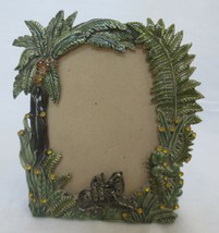 Vtg  Picture Frame 2.5 x 3.5  metal Cheetahs and Palm Trees Rhinestones - £12.02 GBP