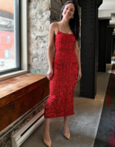 Zara Bnwt 2024. Red Sequin Slip Dress Frayed Trims Straight Neck. 2609/110 - £99.57 GBP