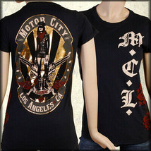 Motor City Legends Mod Biker Rock Guns Roses Foil Womens T-Shirt Navy Bl... - $24.50