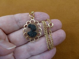 CA30-90 RARE African American LADY brown + black CAMEO brass Pendant necklace - £20.14 GBP