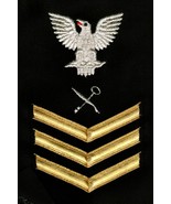USN RATING SH1 SHIP&#39;S SERVICEMAN RATING BADGE PO1 E-6 GOLD ON BLACK MALE - $13.47 CAD