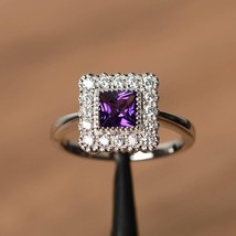 2Ct Princess Cut Lab-Created Amethyst Halo Engagement Ring 14K White Gold Plated - £89.54 GBP