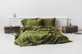Moss Green Cotton Duvet Set Boho Quilt Cover Breathable Bedding Queen King Twin - £24.99 GBP+