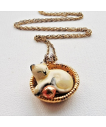 Franklin Mint Diamond Enamel Cat Sterling Silver 925 Vermeil VTG Necklac... - €207,60 EUR