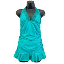 Kenneth Cole Reaction Womens M Swimsuit Skirted Ruffled Teal Green One Piece  - £23.26 GBP