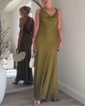ZARA BNWT 2025. OLIVE GREEN LONG SATIN DRESS V NECK. 2590/987/515 - $107.40