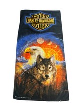 Vintage  2001 Harley Davidson Beach Towel Wolf Eagle Print - $23.36