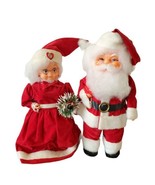 Vintage MCM Kitschy Christmas Mr Mrs Santa Claus Dolls Handmade 13&quot; Deta... - $58.04