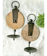Farmhouse Pulley Candle Sconce Holder Wood Wall Mount Pair Rustic Indust... - £26.54 GBP
