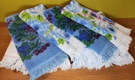 Vtg 1970s Fashion Manor Bath Towel Set of 6 Light Blue Purple Floral and Fruits - £79.12 GBP