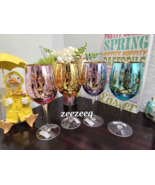 Easter Pastel Bunny Rabbit Mirrored Gold Pink Yellow Wine Glasses Set of 4 - £63.70 GBP