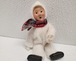 Vintage 1992 Byers Choice Christmas Child in White Snow Suit Scarf Posab... - $19.70