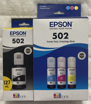 Epson 502 Black Cyan Magenta Yellow Ink Set T502120 T502520 Exp 2024+ Brand New - £30.25 GBP