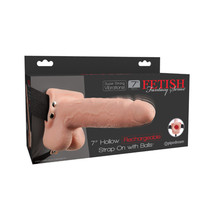 Fetish Fantasy Rechargeable Vibrating 7 in. Hollow Strap-On W/Balls Beige/Black - £68.85 GBP