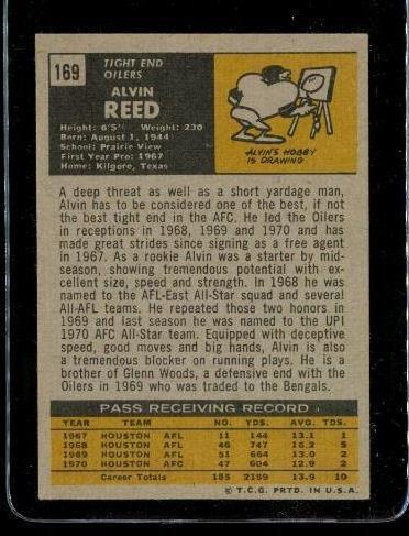 Vintage 1971 TOPPS TCG Football Trading Card #169 ALVIN REED Houston Oilers Item image 2