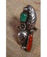 Vintage Turquoise and Coral Native American Ring Signed Size 7 FREE SHIP - $18.00
