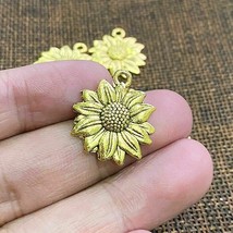 4 Sunflower Charms Flower Pendants Antiqued Gold Spring Garden Jewelry - £3.28 GBP