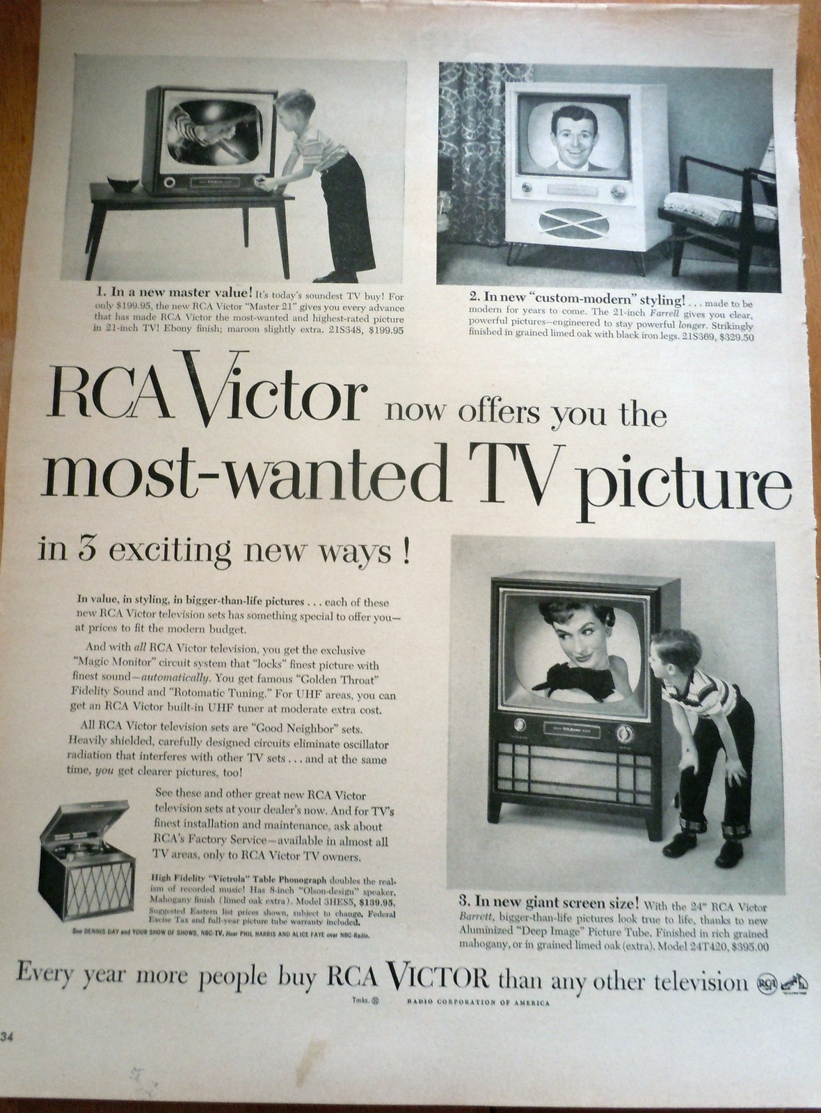 RCA Victor Most Wanted TV Picture Magazine Advertising Print Ad Art Late 1940s - $5.99