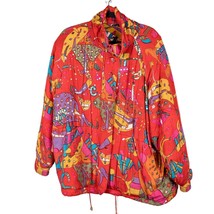 JA Resort VTG Jacket L Womens Red Bright Sequin Drawstring Zipper Camp India - £18.67 GBP