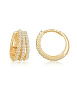 Gold Plated Sterling Silver Triple Row Clear CZ Small Hoop Earrings - $52.12 CAD