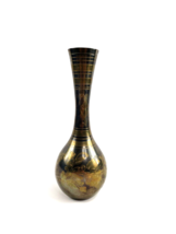 Vintage Solid Brass Etched Vase Handmade Brown &amp; Gold Floral - £15.60 GBP