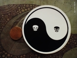 Small Hand made Decal Sticker SKULL YING YANG - $5.86
