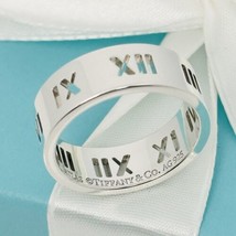 Size 10.5 Tiffany Atlas Ring Stencil Cutout Open Roman Numeral Wide Band Mens - £511.14 GBP