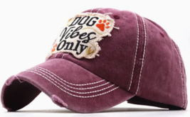 Dog Vibes Only ball cap Burgundy Distressed Adult image 1