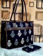 XXL Cotton Tote with External Phone Pouch and Vegan Leather Handles - $37.00