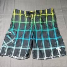 Hurley - Board Shorts Swim Trunks - Mens 34&quot; - Neon Stripes Blue Green Y... - £11.94 GBP