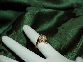 14K .20ct Diamond 16 Diamond Pattern Ring Yellow Gold Size 3.5 Modernist Vintage - £312.86 GBP