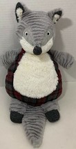 Pier 1 Imports Bentley Gray white tummy fox Plush Red Plaid Stuffed Animal - £7.09 GBP