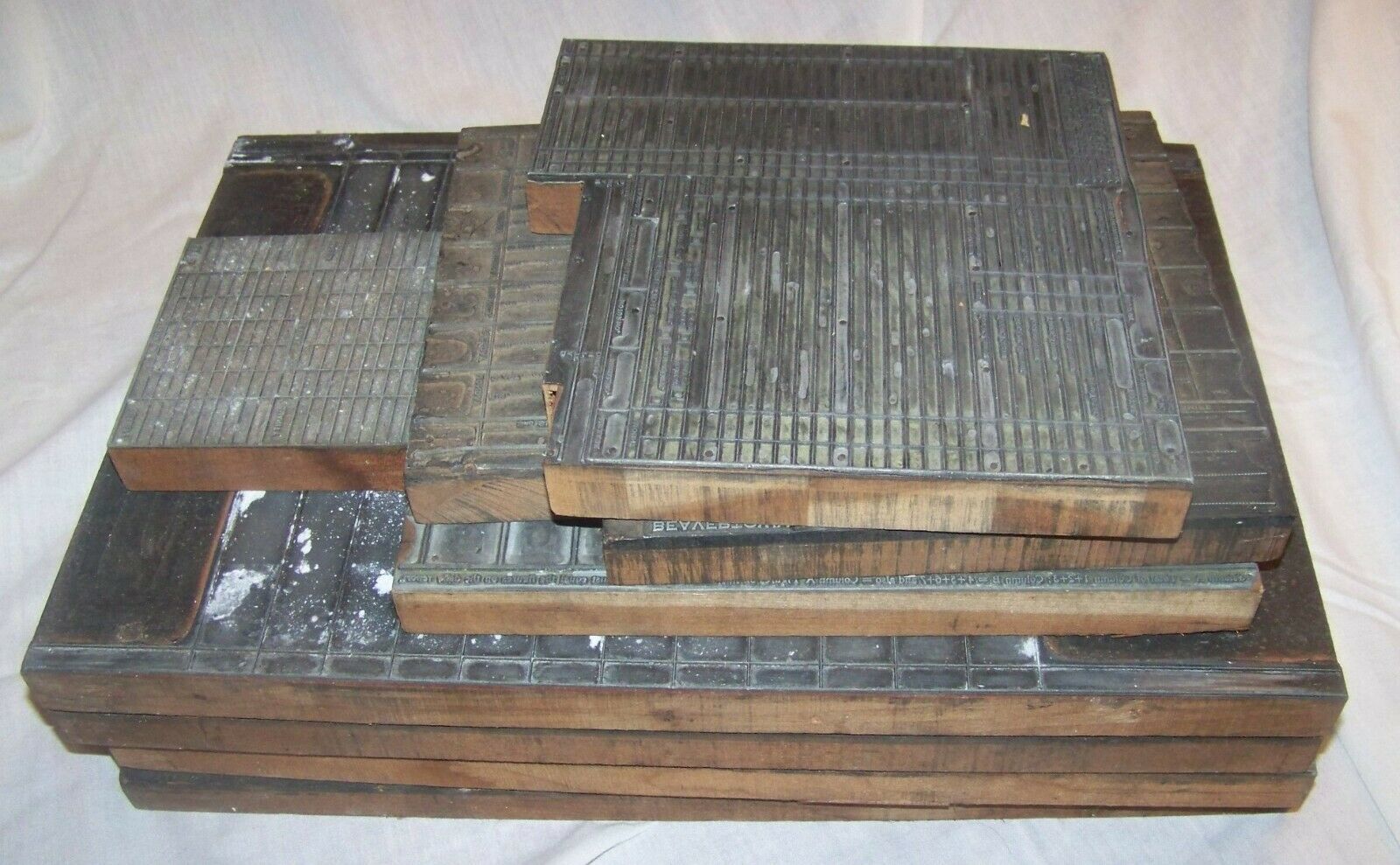 Primary image for LOT 8 ANTIQUE ADVERTISING INDUSTRIAL PRINTERS TYPE BLOCK BEAVERTOWN WEAVING MILL